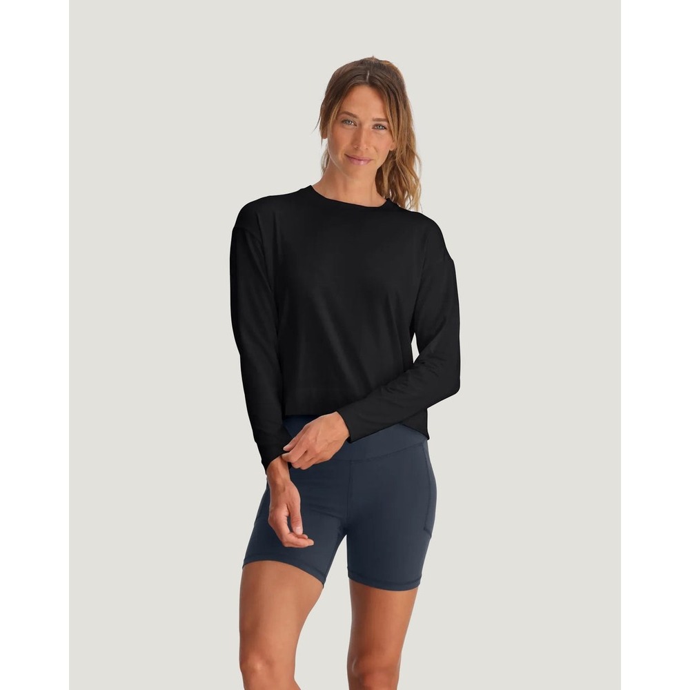 Free Fly Women Bamboo Shade Crossover Long Sleeve Top Black Small
